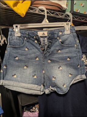 Disney Blue Denim Jean Shorts with Mickey Head Print